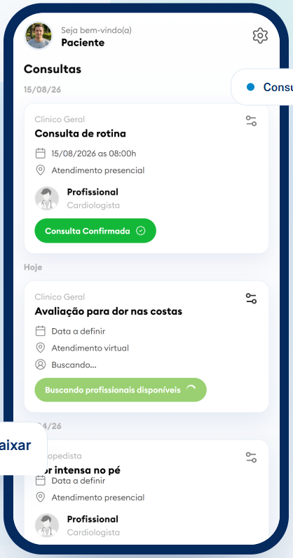 Tela de consultas do app HealthLynk
